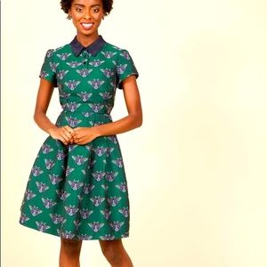 Modcloth Emerald Brocade Beetle Dress